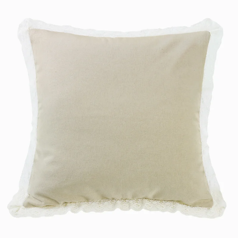 Firm Pillows for Side SleepersHiEnd Accents Tan Burlap with Off-White Lace Trim Square Pillow