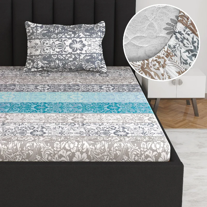 Rayon - Cotton Sheets for a Breathable and Soft BlendFloral Print Grey Elastic Fitted Bedsheet For Single Bed