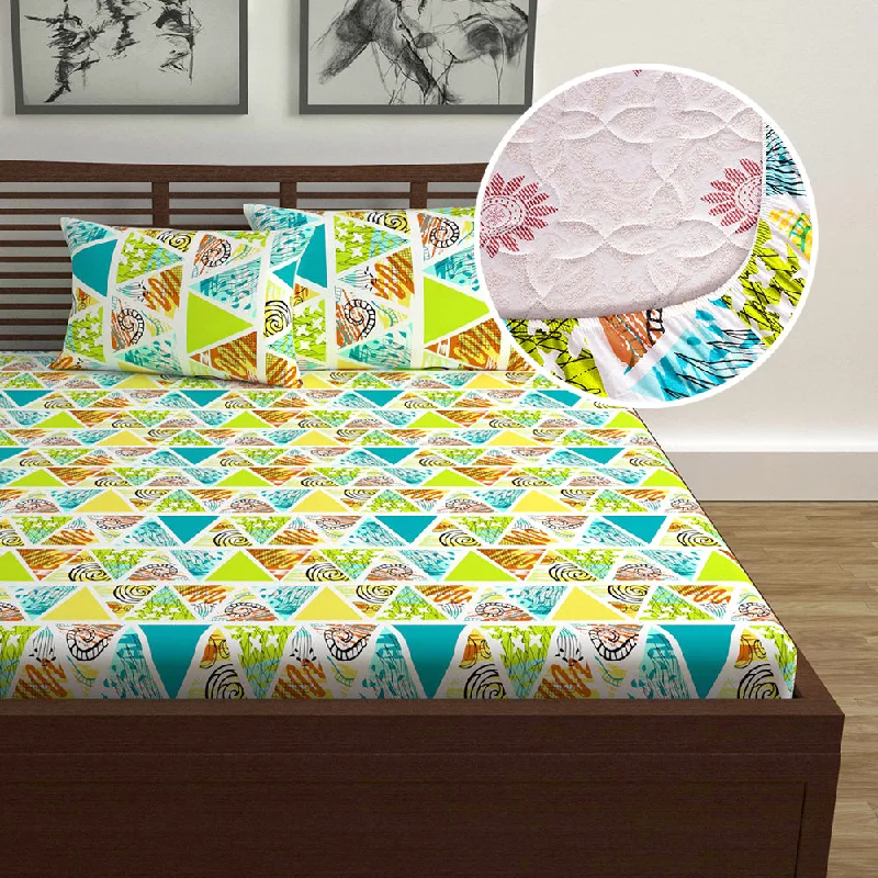 Polyester - Cotton Blend Sheets for Durability and ComfortTriangle Candy Print Elastic Fitted Double Bed Bedsheet