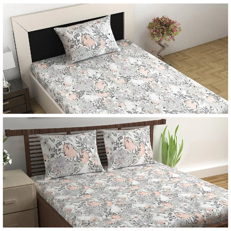 Anti - Pill Microfiber Sheets for a Smooth AppearanceBloom Floral Print Combo Bedsheet for Single and Double Bed