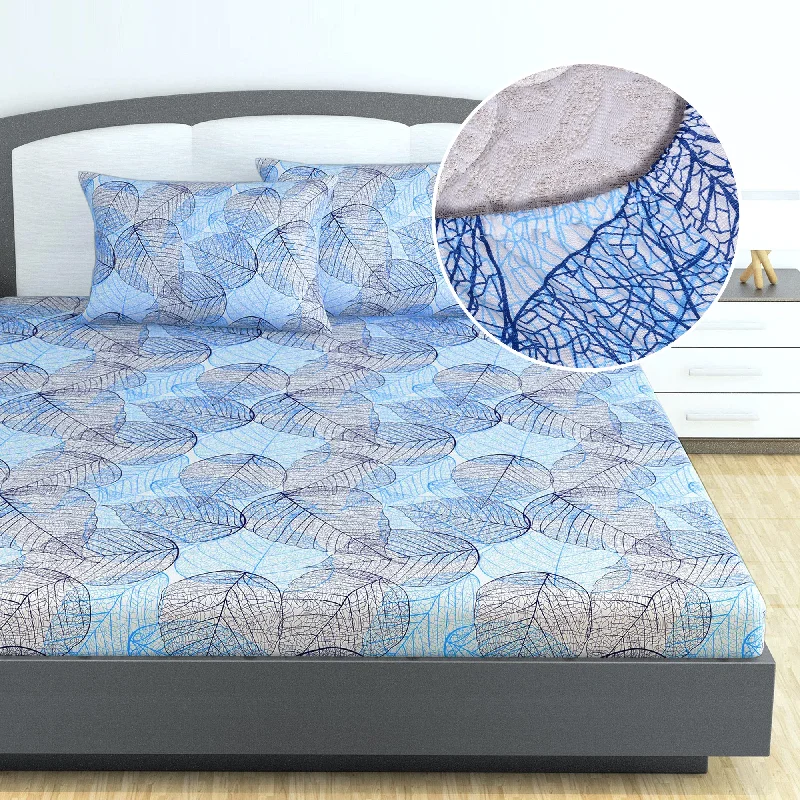 Wrinkle - Free Polyester Sheets for a Low - Maintenance BedBlue Dry Leaves Texture Elastic Fitted King Bed Bedsheet