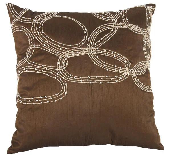 Decorative Pillows for Living Room MakeoverBenzara 18 x 18 Inch Poly Silk Beaded Cotton Pillow, Set of 2, Brown and Silver