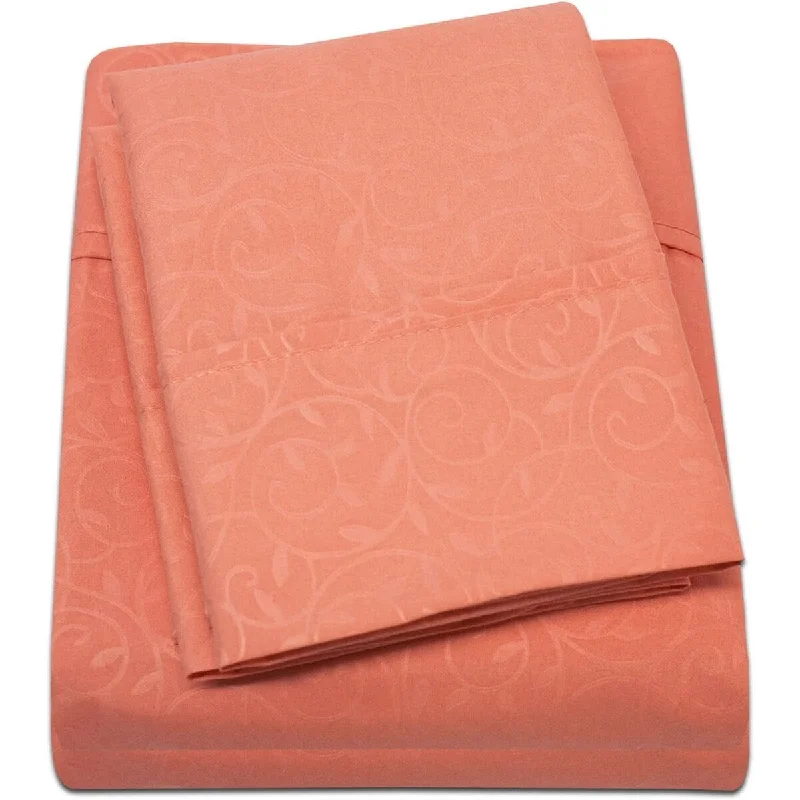 Polyester - Cotton Blend Sheets for Durability and ComfortDécor&More 1800 Series Queen Size 4 Piece Vine Embossed Sheet Set - Orange