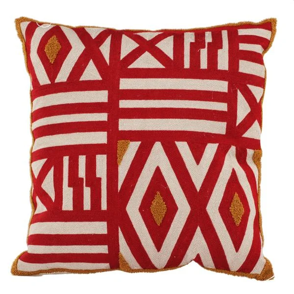 Silk Pillows for Smooth Skin and HairBenzara 18 x 18 Inch Geometric Embroidered Feather Filled Pillow, Set of 2,White and Red