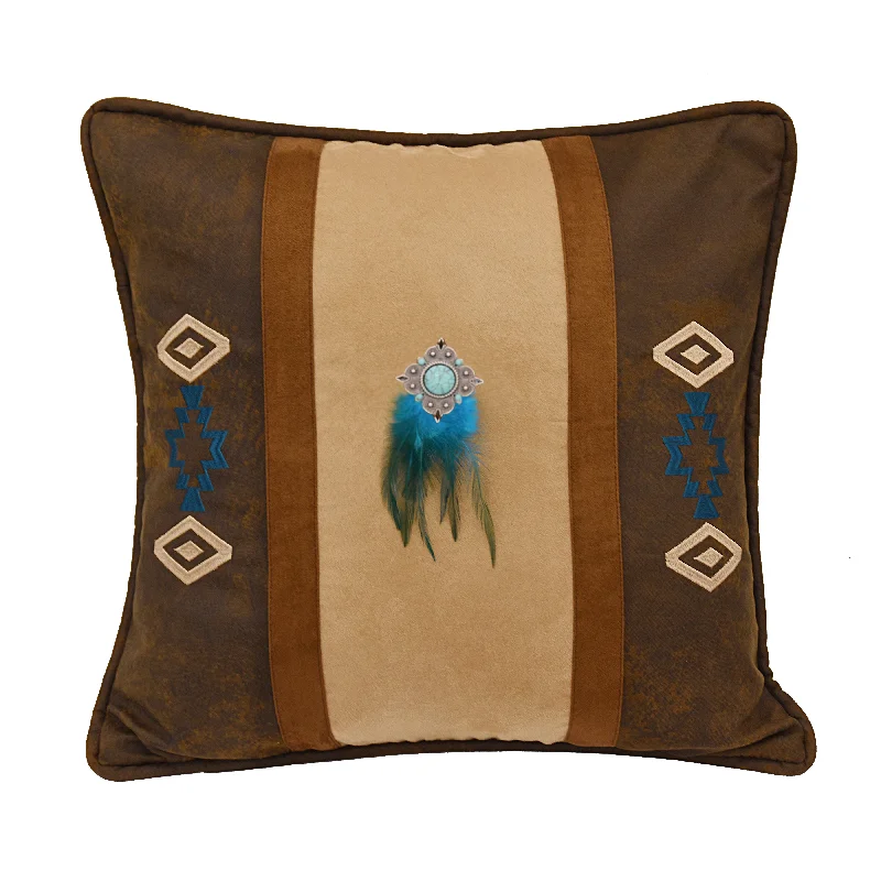 Adjustable Pillows for Customized ComfortHiEnd Accents Southwest embroidered faux suede pillow w feathers