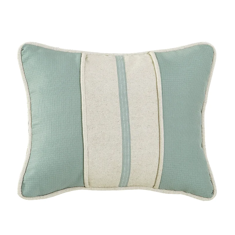 Square Pillows for Modern Home DecorHiEnd Accents Textured fabric with linen stripe, decorative trim, and contrast piping