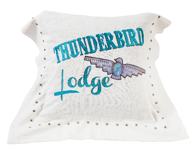 Velvet Pillows for a Touch of EleganceHiEnd Accents Thunderbird Linen Pillow with Embroidery & Turquoise Details