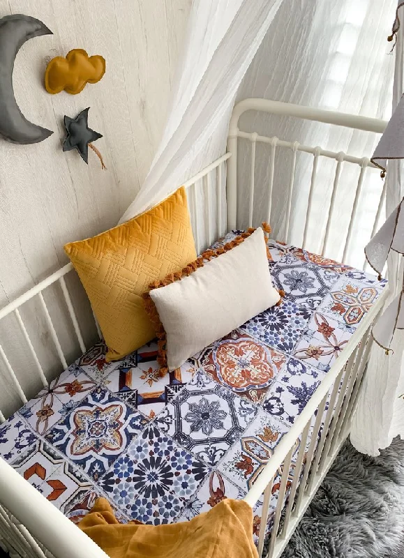 Queen - Size Sheet Sets with a European Pillowcase SetPop Ya Tot - Cotton Muslin Cot Sheet - Tori's Tile