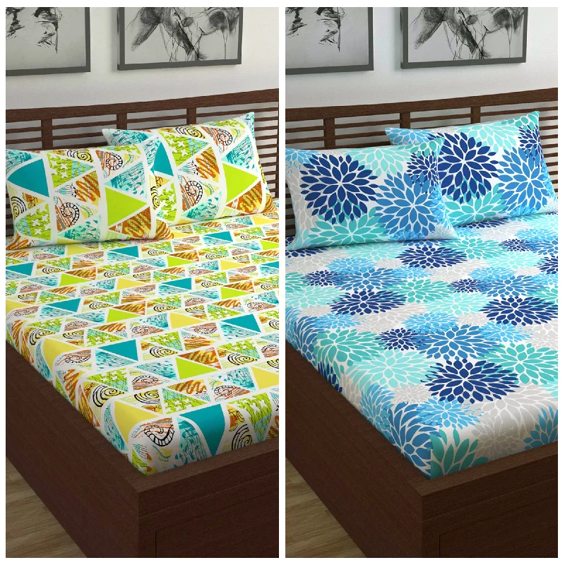 Rayon - Cotton Sheets for a Breathable and Soft BlendOrange and Blue Printed Combo Set of 2 Bedsheet for Double Bed