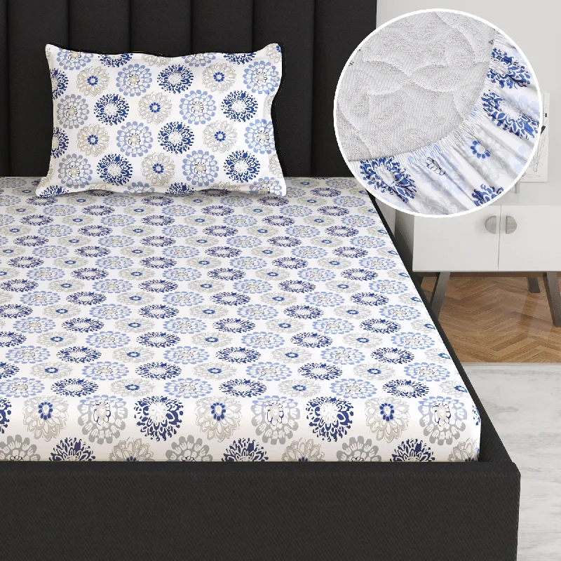 Hypoallergenic Silk Sheets for Sensitive SleepersBlue Dahlia Print Elastic Fitted Bedsheet For Single Bed