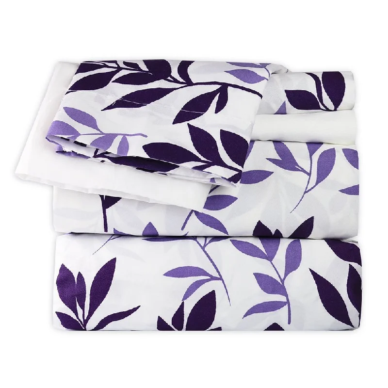 Rayon - Cotton Sheets for a Breathable and Soft BlendPlum and Lavender Leaves Sheet Set