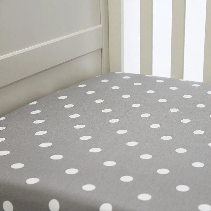 Wrinkle - Free Polyester Sheets for a Low - Maintenance BedLil Fraser - Cot Sheet Fitted 1 Piece - (Grey with White Polka Dots)