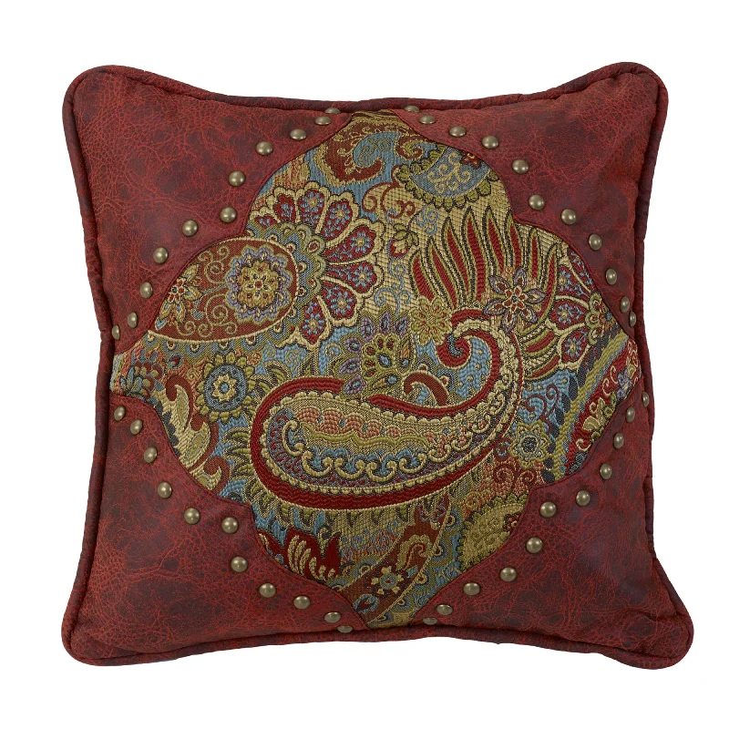 Back Support Pillows for Office ChairsHiEnd Accents Paisley Print Pillow with Red Faux Leather Corners