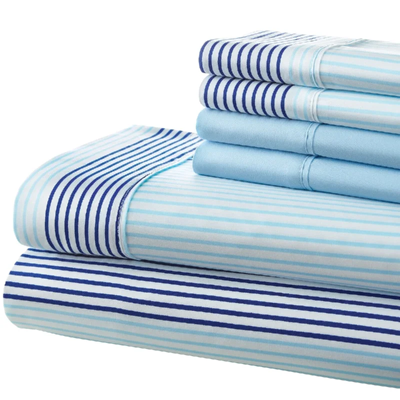 Rayon - Cotton Sheets for a Breathable and Soft Blend6-Piece Stripe Bed Sheet & Pillowcase Bedding Set