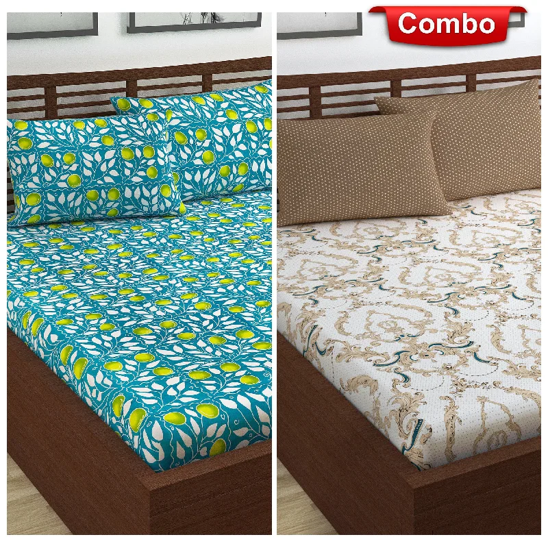 Quilted Cotton Sheets for a Warm and Inviting BedEthnic Floral And Leaf Pattern Elastic Fitted Double Bedsheet Combo