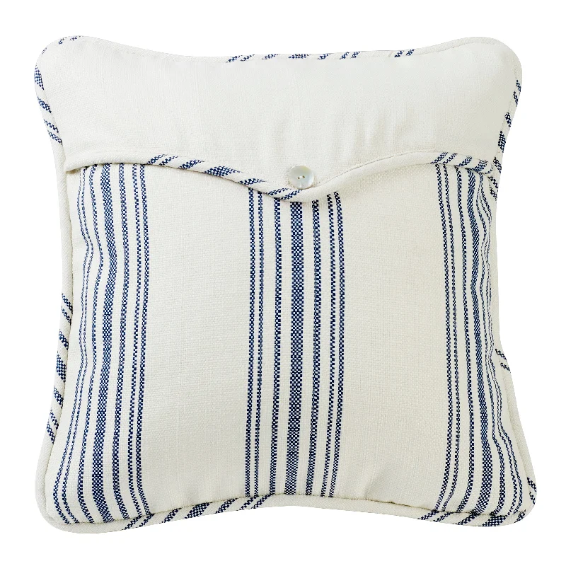 Round Pillows for Boho-Style InteriorsHiEnd Accents Navy Linen weave envelope pillow-with stripe and Pearlized Button Detail