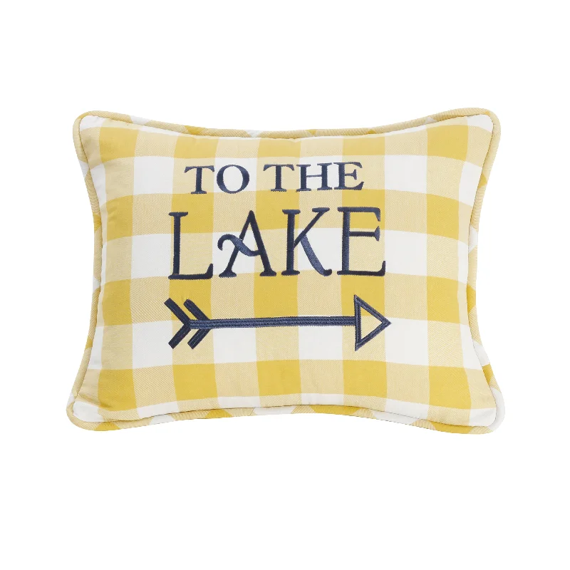 Plush Pillows for a Cozy BedHiEnd Accents To The Lake - Large Gingham Pillow with Embroidery Detail