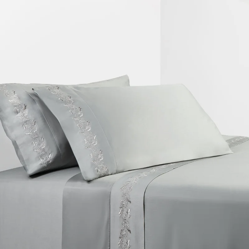 Thermal - Regulating Bamboo Sheets for All - Season Comfort350TC Embroidery Scroll Sheet Set