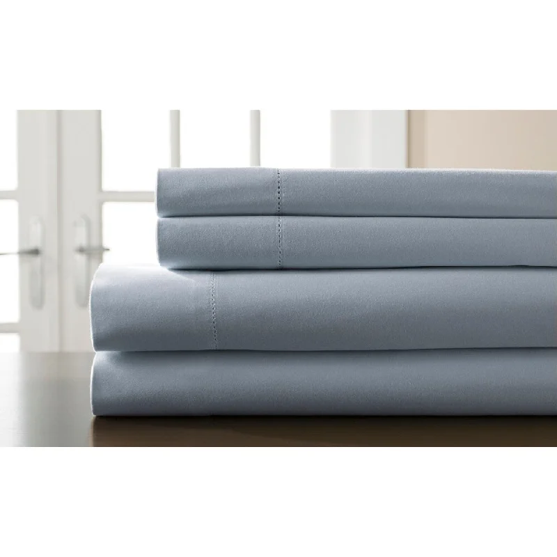 Queen - Size Sheet Sets with a European Pillowcase Set400 Thread Count Hemstitch Lt. Blue Solid Bed Sheet Set