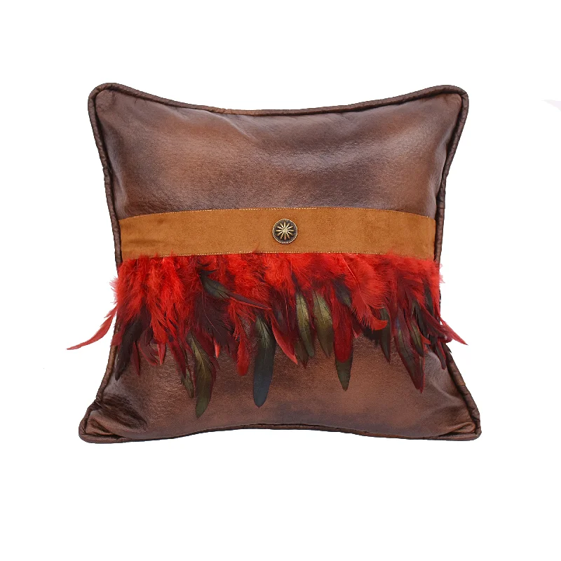 Velvet Pillows for a Touch of EleganceHiEnd Accents Faux leather pillow w red feathers and concho