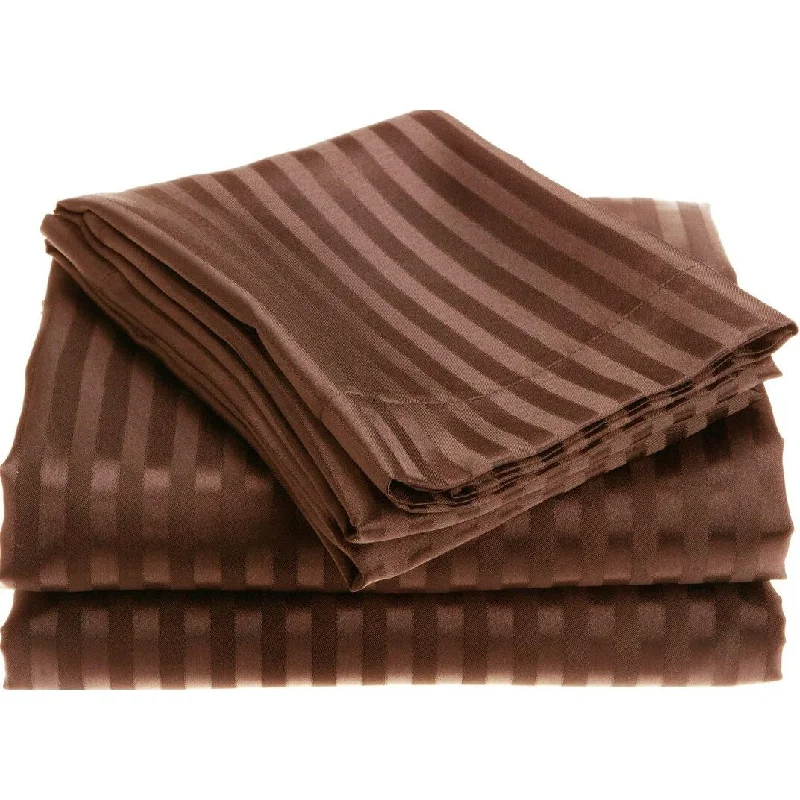 Moisture - Wicking Cotton Sheets for a Dry and Comfortable Sleep1800 Series Wrinckle Resistant 4 Piece Full Size Embossed Stripe Sheet Set - Chocolate