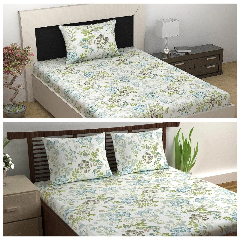 Thermal - Regulating Bamboo Sheets for All - Season ComfortVintage Green Floral Single and Double Bedsheet Combo