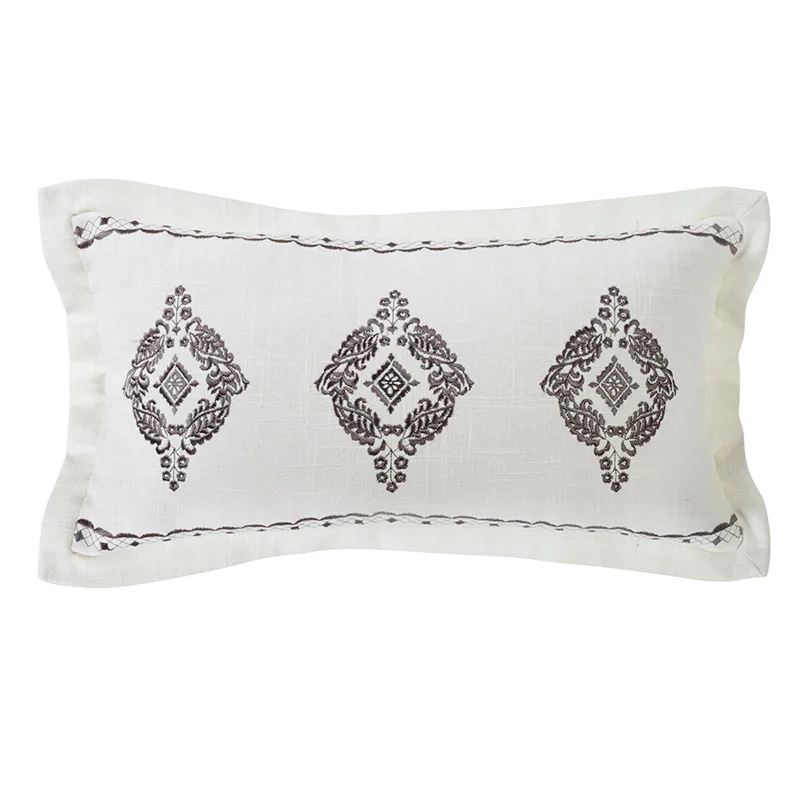 Down Alternative Pillows for Ethical ChoicesHiEnd Accents Oblong Grey Embroidered Lace Design Pillow with Flange