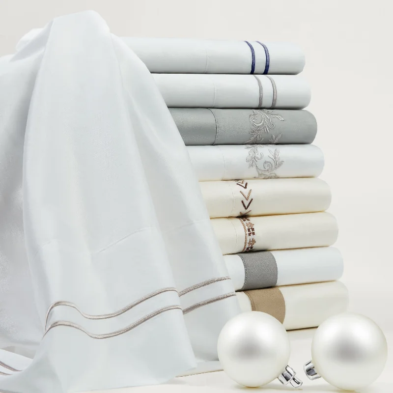 Wrinkle - Free Polyester Sheets for a Low - Maintenance Bed350TC Embroidery Scroll Sheet Set