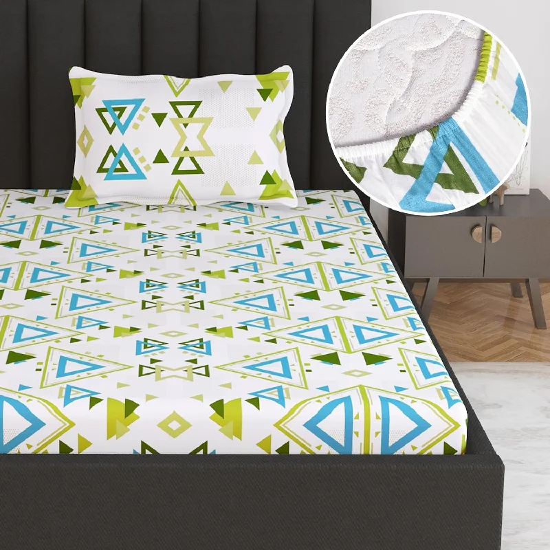 Jersey - Knit Sheets for a Comfortable and Casual BedNeutral Green Triangle Pattern Elastic Fitted Bedsheet For Single Bed