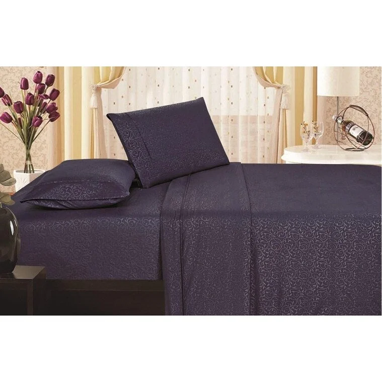 Hypoallergenic Silk Sheets for Sensitive SleepersDécor&More 1800 Series Queen Size 4 Piece Vine Embossed Sheet Set - Navy