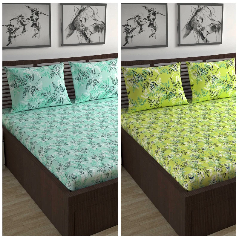 Wrinkle - Free Polyester Sheets for a Low - Maintenance BedGreen and Blue Floral Print Combo Set of 2 Bedsheet for Double Bed