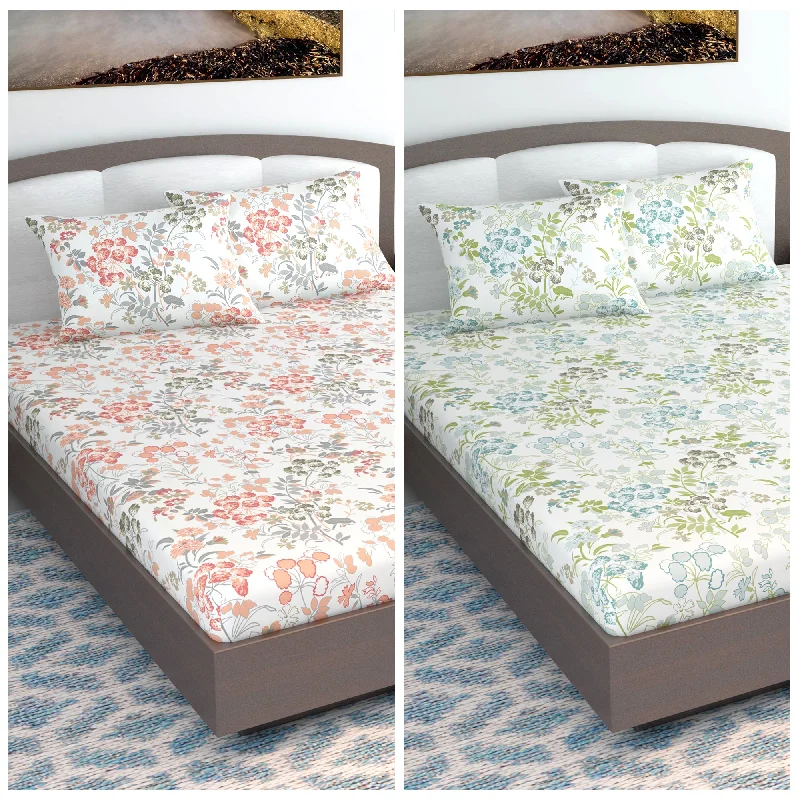 Linen - Cotton Blend Sheets for a Natural and Versatile OptionVintage Floral Peach and Green Set of 2 Combo Bedsheet for King Size Bed