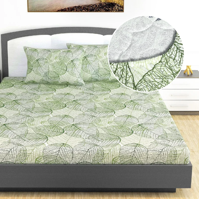 Sheet Sets with Multiple Pillowcase OptionsGreen Dry Leaves Texture Elastic Fitted King Bed Bedsheet