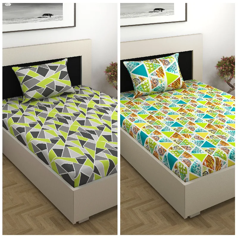 Anti - Pill Microfiber Sheets for a Smooth AppearanceGreen and Orange Abstract Print Combo Bedsheet for Single Bed