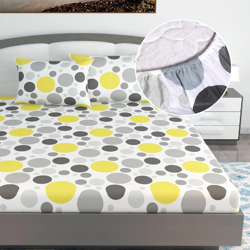 Linen - Cotton Blend Sheets for a Natural and Versatile OptionLemon Verbena Polka Dots Elastic Fitted King Bed Bedsheet