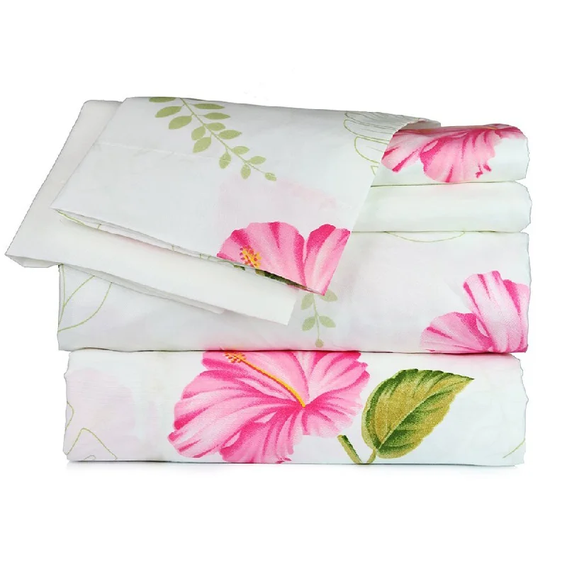 King - Size Sheet Sets with a Decorative Pillow SetWhite Floral Sheet Set