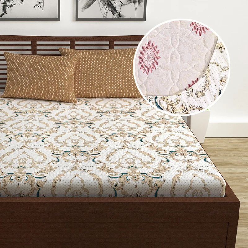 Anti - Pill Microfiber Sheets for a Smooth AppearanceKalamkari Retro Floral Print Elastic Fitted Bedsheet For Double Bed