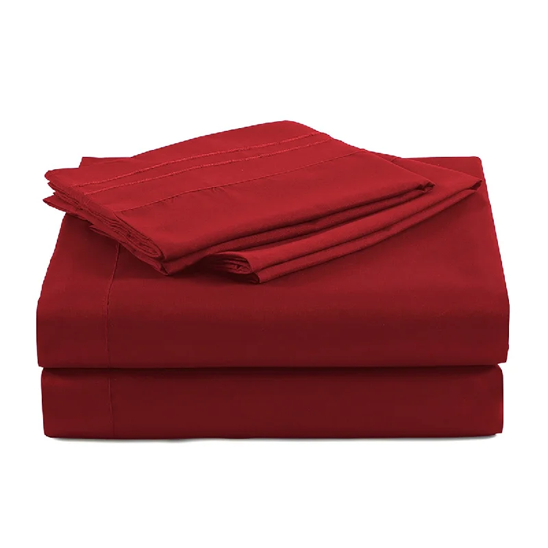 Fitted Sheets with Reinforced Corners for Long - Lasting UseEsca Fabric Polyester 4PC Sheet Set - Burgundy