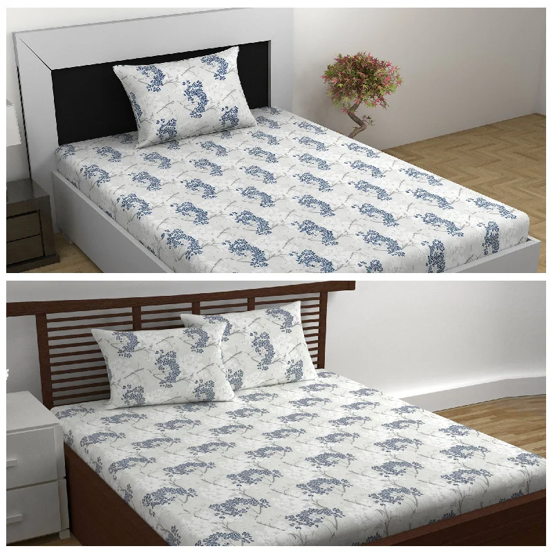 Moisture - Wicking Cotton Sheets for a Dry and Comfortable SleepGrey Autumn Tree Leaf Combo Bedsheet for Single and Double Bed