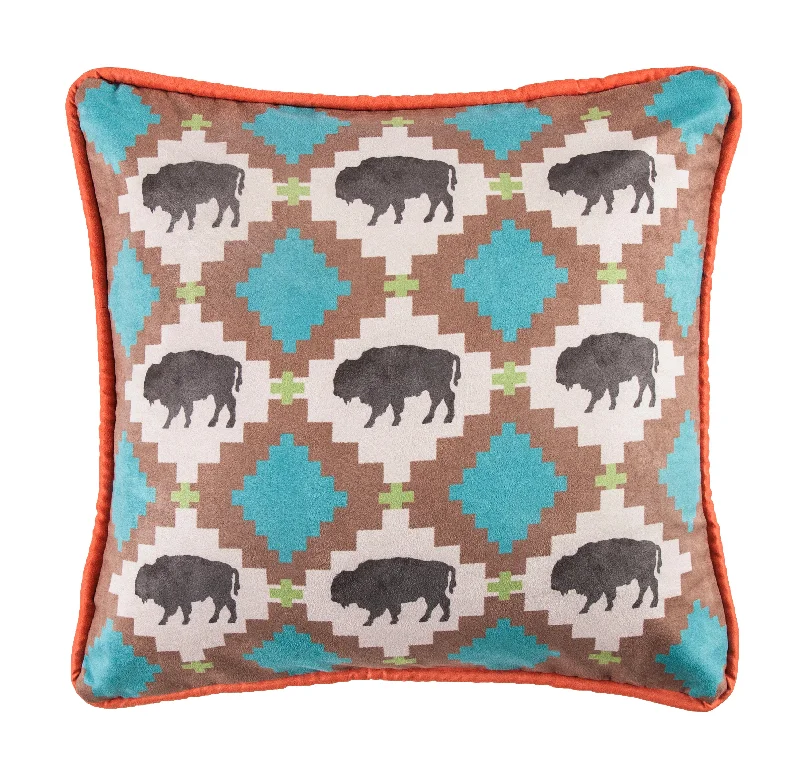 Bolster Pillows for Sofa DecorationHiEnd Accents Multi Buffalo Design Pillow with Embroidery Details