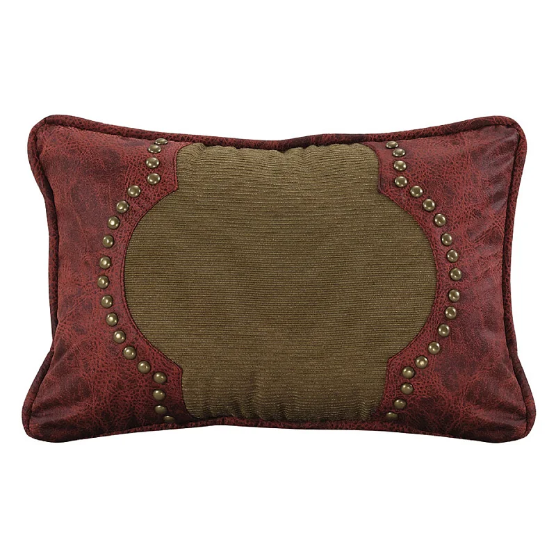 Silk Pillows for Smooth Skin and HairHiEnd Accents Tan Pillow with Red Faux Leather Scrolled Design Accent