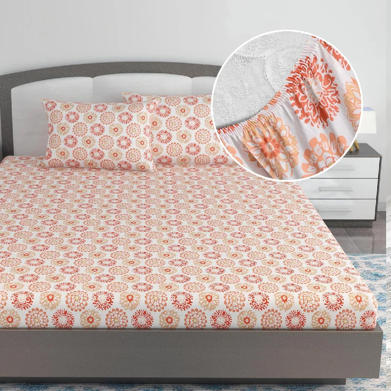 Anti - Pill Microfiber Sheets for a Smooth AppearanceSummer Dahlia Floral Printed Elastic Fitted King Bed Bedsheet