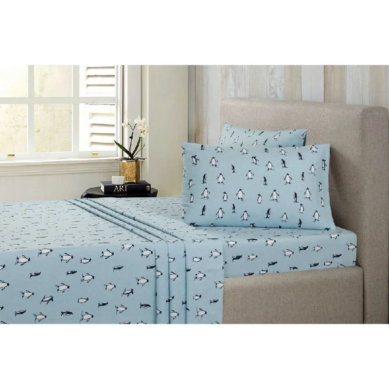 King - Size Sheet Sets with a Decorative Pillow SetModernist Flannel Penguin Sheet Set