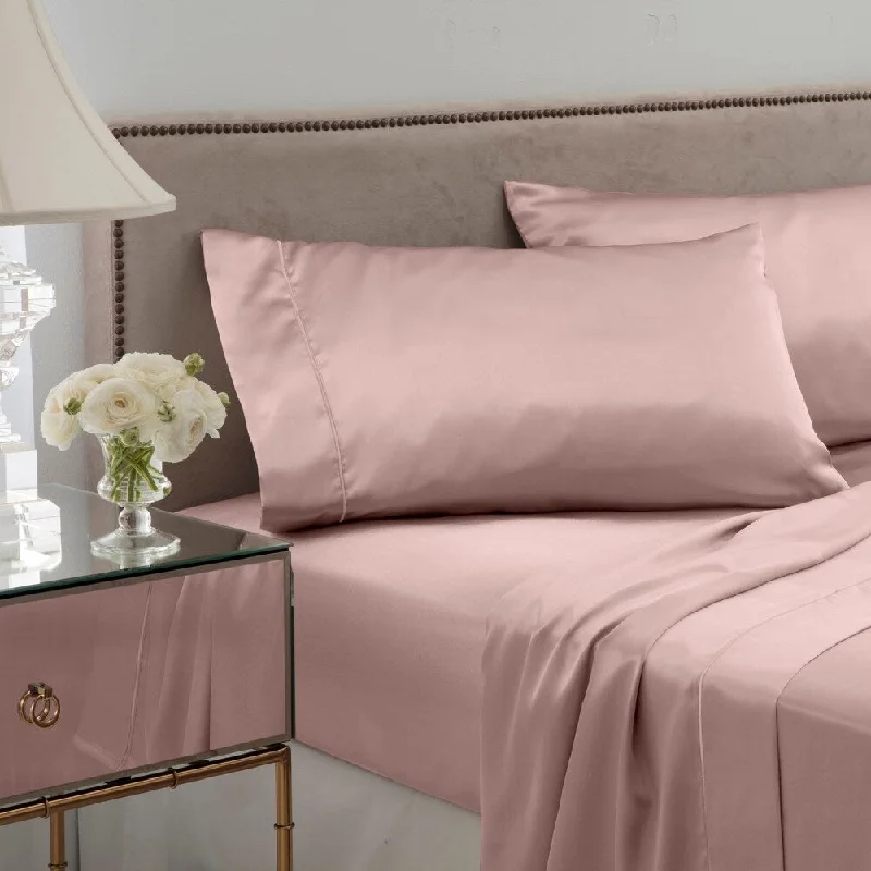 Wrinkle - Free Polyester Sheets for a Low - Maintenance BedSeduction Satin Solid Twin Rose Gold Sheet Set