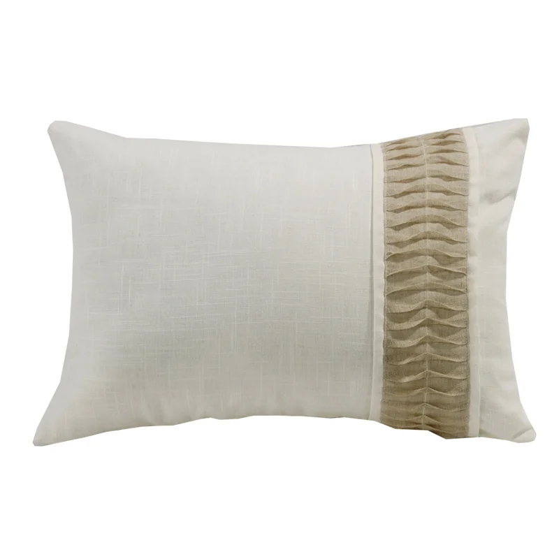 Bolster Pillows for Sofa DecorationHiEnd Accents White Linen Pillow with Rouching Detail