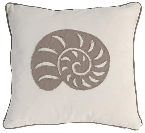 Soft and Fluffy Pillows for Bedroom ComfortBenzara 18 X 18 Inch Cotton Pillow with  Sea Shell Embroidery, Set of 2, White and Gray