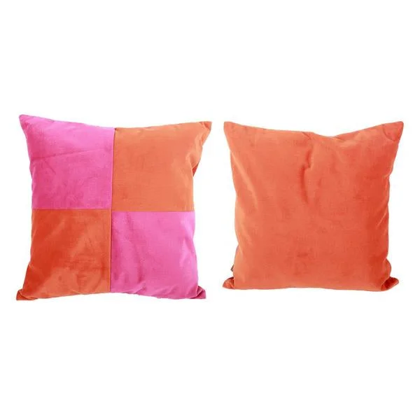 Lumbar Support Pillows for Car SeatsBenzara 20 X 20 Inch Fabric Pillow with Patch Work Details, Set of 2, Orange and Pink