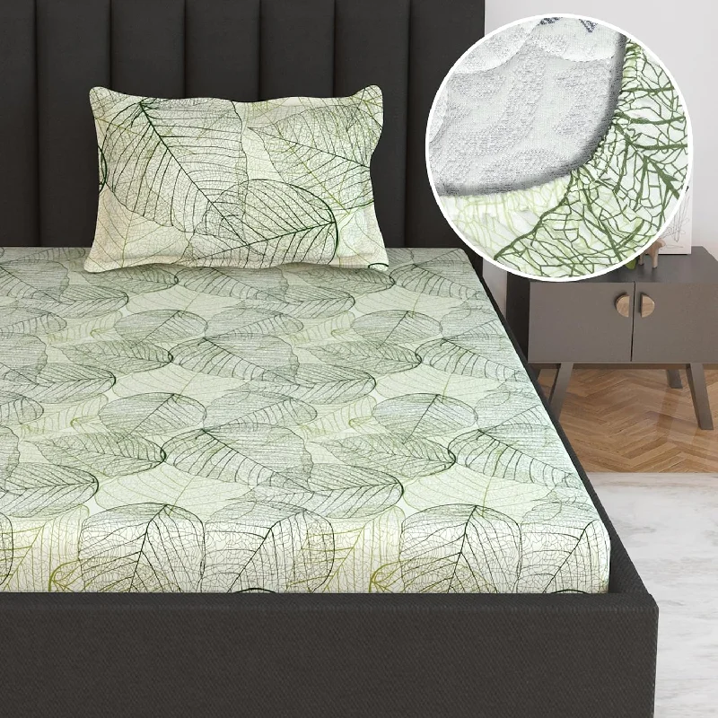 Moisture - Wicking Cotton Sheets for a Dry and Comfortable SleepGreen Dry Leaves Texture Elastic Fitted Bedsheet For Single Bed