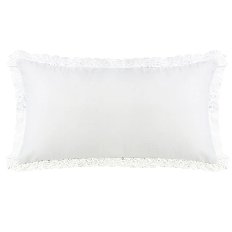 Cotton Pillows for Natural ComfortHiEnd Accents Extra Long Off-White Linen and Off-White Lace Trim Pillow