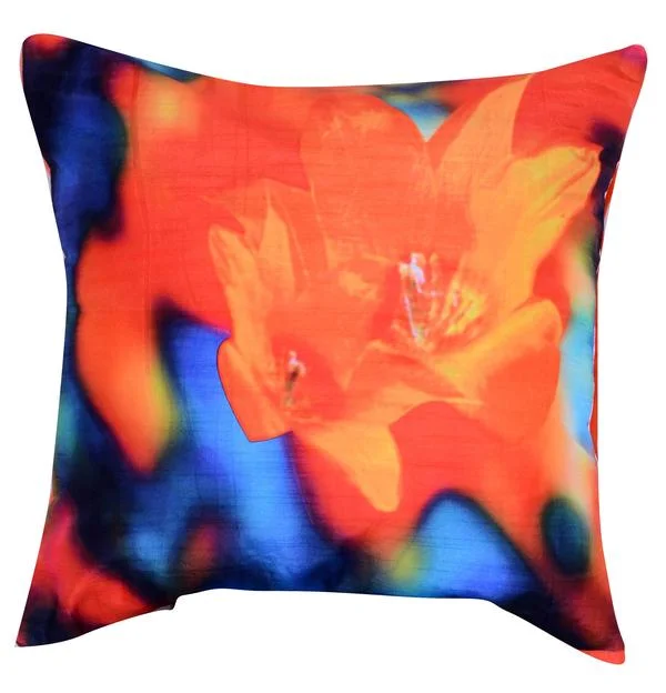 Square Pillows for Modern Home DecorBenzara 20 X 20 Inch Accent Pillow with Hibiscus Digital Print, Set of 2,Orange and Blue